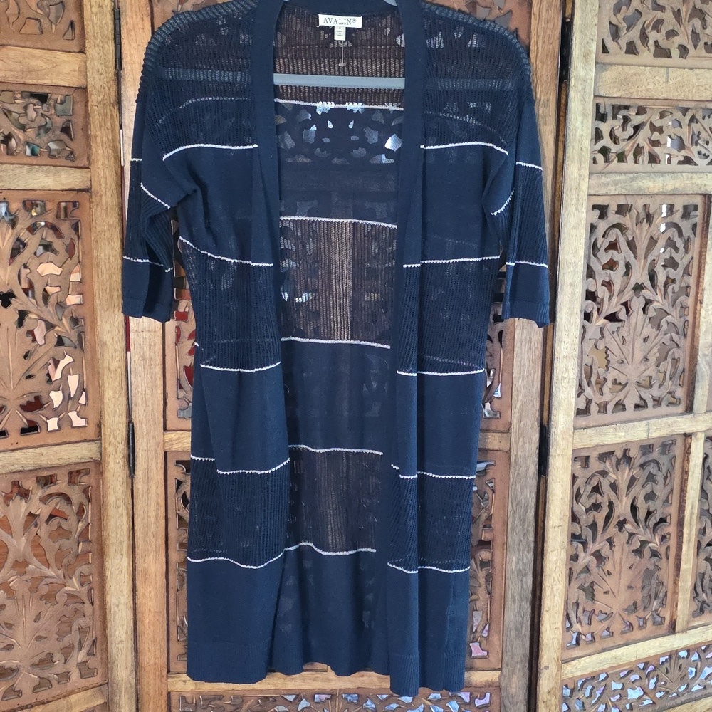 Dark Navy Sheer Striped Cardigan